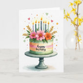 Carte d'anniversaire Gâteau Floral (Fleur jaune)