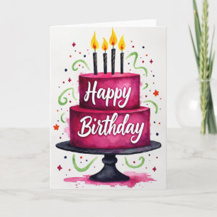 Carte d'anniversaire Gâteau Fuchsia