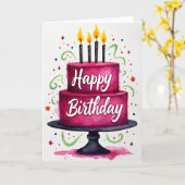 Carte d'anniversaire Gâteau Fuchsia (Fleur jaune)