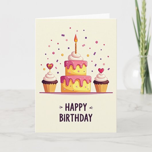 Carte d'anniversaire Gâteau Magenta (Devant)