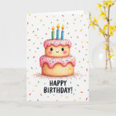 Carte d'anniversaire Gâteau Sourire (Fleur jaune)