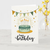 Carte d'anniversaire Gâteau Vert (Fleur jaune)