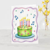 Carte d'anniversaire Gâteau Vert Sucré (Fleur jaune)