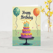 Carte d'anniversaire Gâteau Violet (Fleur jaune)
