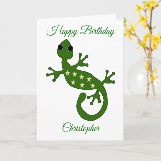 Carte d'anniversaire Gecko Lizard (Fleur jaune)