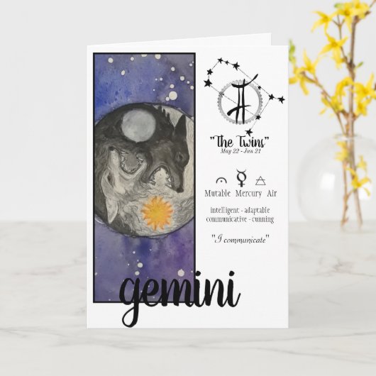 Carte d'anniversaire Gémeaux (Fleur jaune)