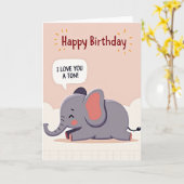 Carte d'anniversaire Gentil Éléphant (Fleur jaune)