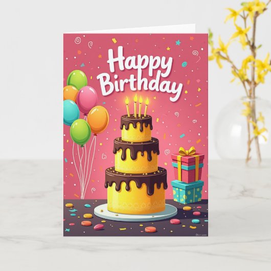 Carte d'anniversaire Gift Stack (Fleur jaune)