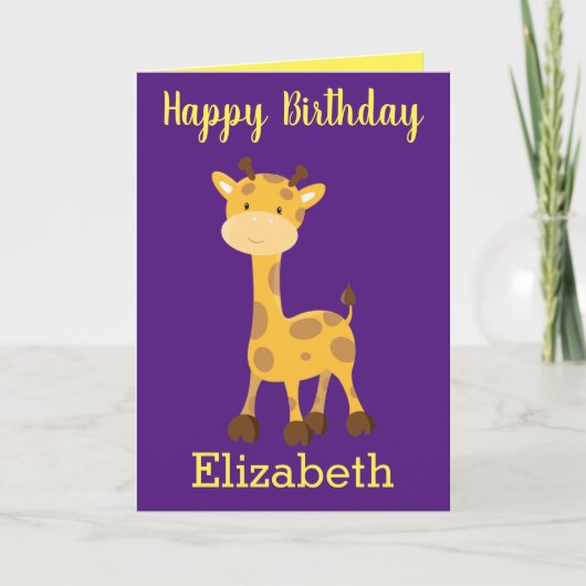 Carte d'anniversaire girafe fille (Devant)