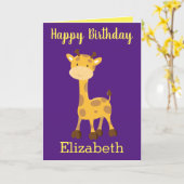 Carte d'anniversaire girafe fille (Fleur jaune)