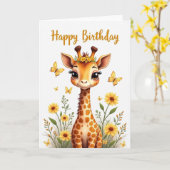Carte d'anniversaire girafe florale (Fleur jaune)