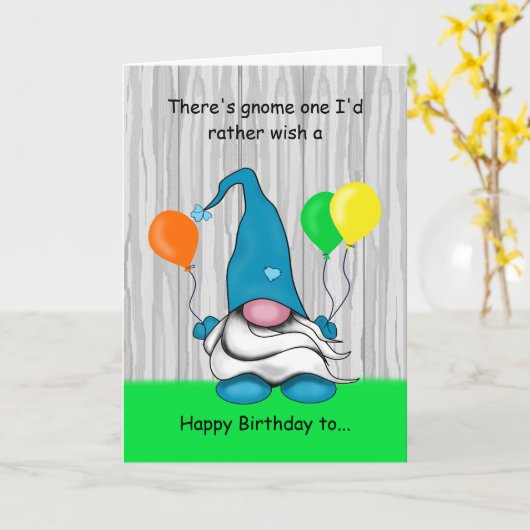 Carte d'anniversaire Gnome (Fleur jaune)