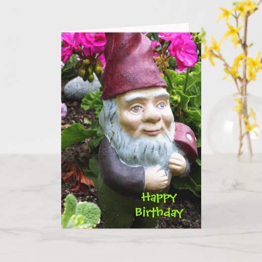 Carte d'anniversaire Gnome (Fleur jaune)
