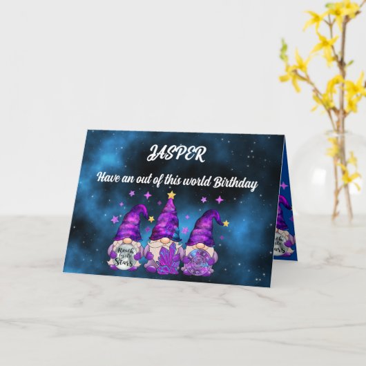 Carte d'anniversaire Gnome Galaxy (Fleur jaune)