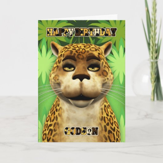 Carte d'anniversaire Godson Leopard Jungle (Devant)
