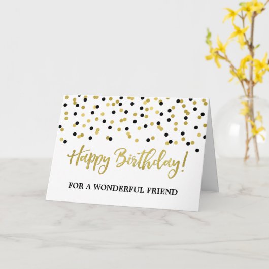 Carte d'anniversaire Gold Black Confetti Friend (Fleur jaune)