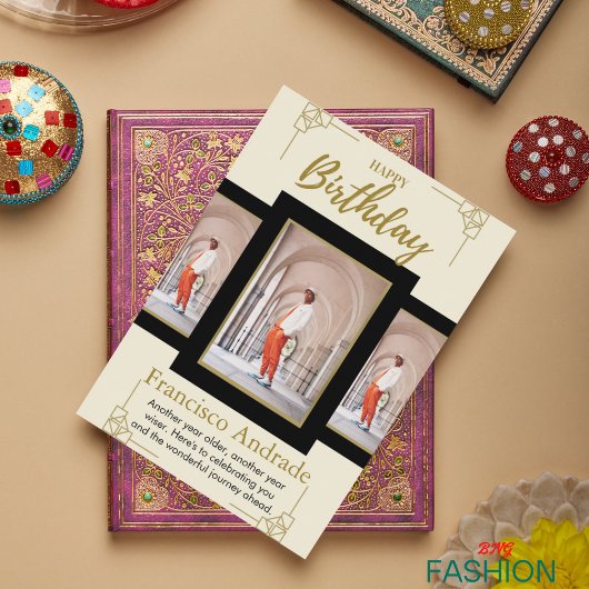 Carte d'anniversaire Gold & Black Modern Minimal
