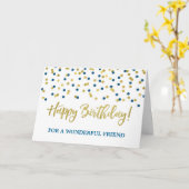 Carte d'anniversaire Gold Blue Confetti Friend (Fleur jaune)