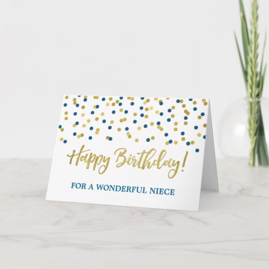 Carte d'anniversaire Gold Blue Confetti Niece (Devant)