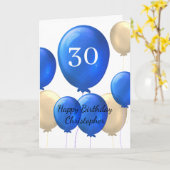 Carte d'anniversaire Gold et Blue Balloons 30e (Fleur jaune)
