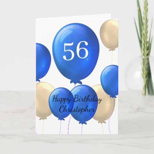 Carte d'anniversaire Gold et Blue Balloons 56e (Devant)