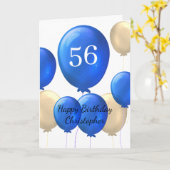 Carte d'anniversaire Gold et Blue Balloons 56e (Fleur jaune)