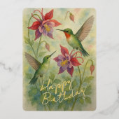 Carte d'Anniversaire Gold Foil aux colibris coloré (Recto)