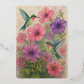 Carte d'Anniversaire Gold Foil aux colibris coloré (Devant)