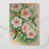 Carte d'Anniversaire Gold Foil aux colibris coloré (Devant)