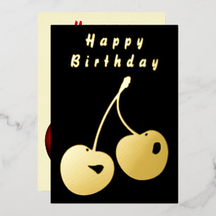 Carte d'anniversaire Gold Foil avec cerise rouge e