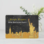 Carte d'anniversaire Gold NYC Skyline #2 Etch Blk (Debout devant)