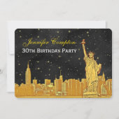 Carte d'anniversaire Gold NYC Skyline #2 Etch Blk (Devant)