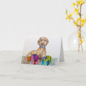 Carte d'anniversaire Goldendoodle (Fleur jaune)