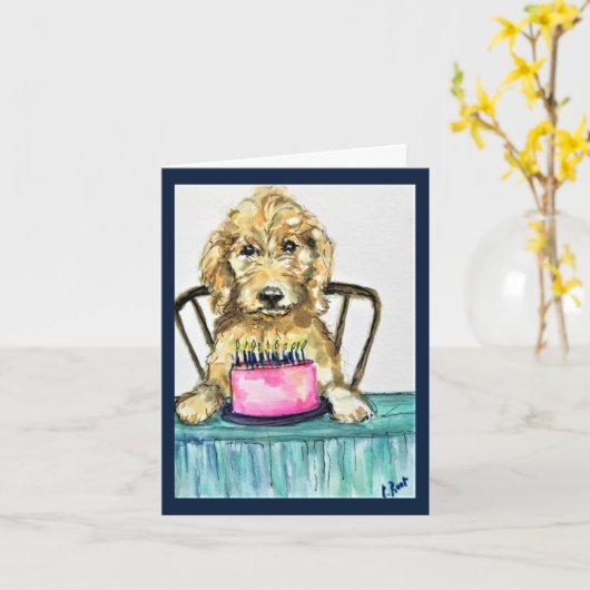 Carte d'anniversaire Goldendoodle (Fleur jaune)