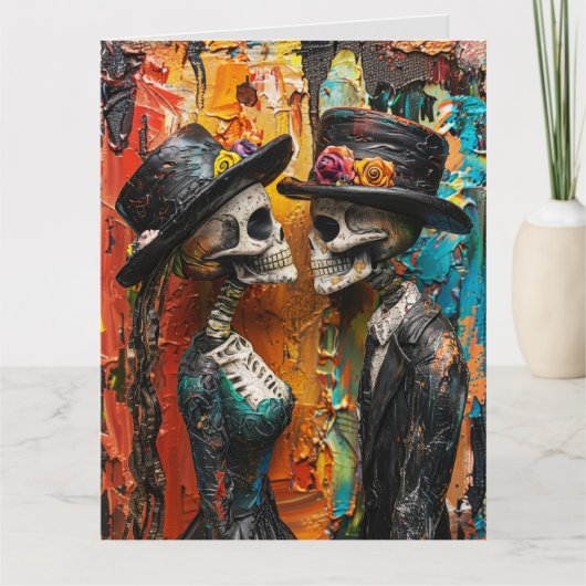 CARTE D'ANNIVERSAIRE GOTHIC SQUELETTES (Devant)