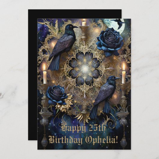 Carte d'anniversaire gothique bleu (Devant / Derrière)