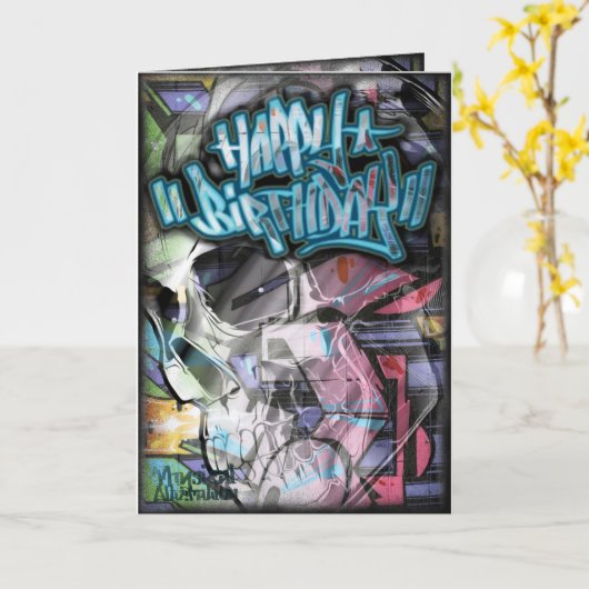 Carte d'anniversaire Graffiti (Fleur jaune)