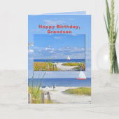 Carte d'anniversaire, Grand-fils, plage et vue mer (Devant)