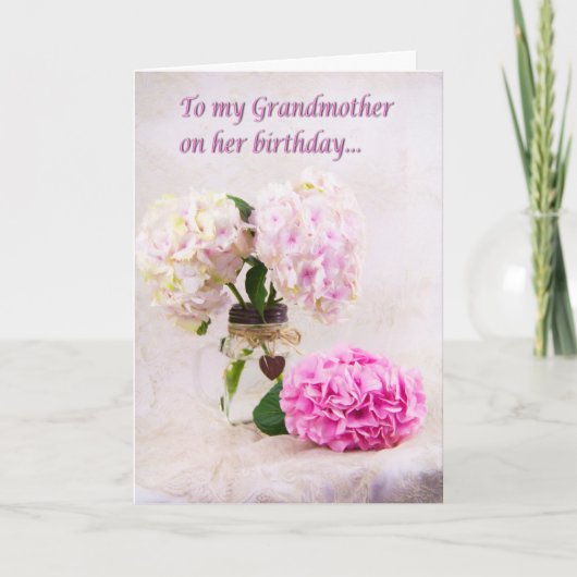 Carte d'anniversaire grand-mère hydrangeas roses (Devant)