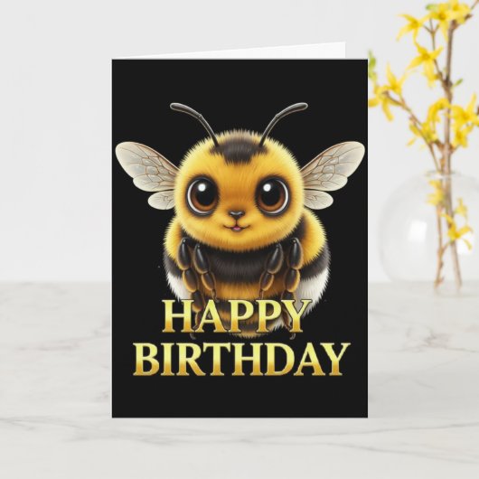CARTE D'ANNIVERSAIRE GRAS DISTINCTE GROSSE ABEILLE (Fleur jaune)