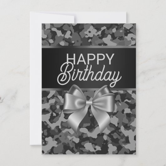 Carte d'anniversaire Gray Camo & Bow (Devant)