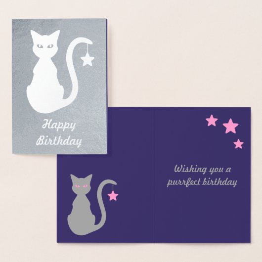 Carte d'anniversaire Gray Cat Foil (Affichage)