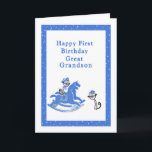 Carte d'anniversaire Great Grandson<br><div class="desc">Carte de premier anniversaire pour votre Grand-Fils Cette carte a deux chats à dessin mignons et un vieux cheval de passe rétro. Les couleurs sont le bleu et le blanc. Merci à Bsilvia et Fidget Resources pour certains des éléments du design.</div>