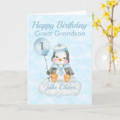 Carte d'anniversaire Great Grandson Blue Penguin 1 (Fleur jaune)