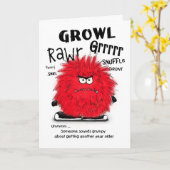 Carte d'anniversaire Grumpy Red Fuzzy Monster (Fleur jaune)