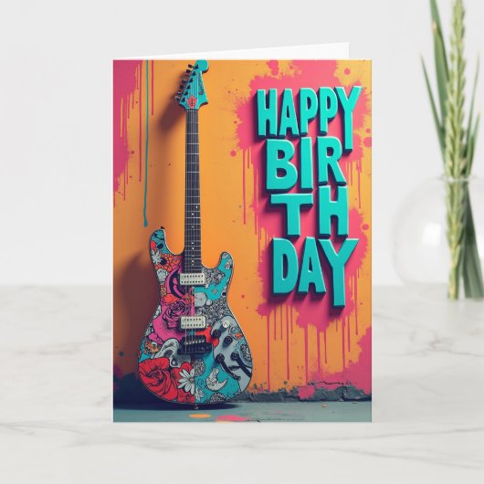 Carte d'anniversaire Guitare Art (Devant)