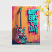 Carte d'anniversaire Guitare Art (Fleur jaune)