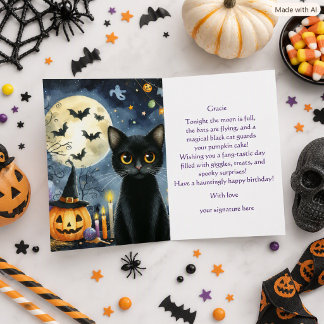 Carte d'anniversaire Halloween Chat Noir