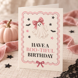 Carte d'anniversaire Halloween fantôme rose magnif