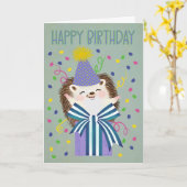 Carte d'anniversaire Hérisson avec Cadeau (Fleur jaune)